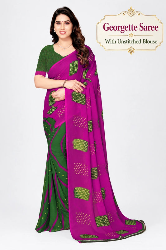 Kanooda Prints Printed Daily Wear Georgette Saree (Green)